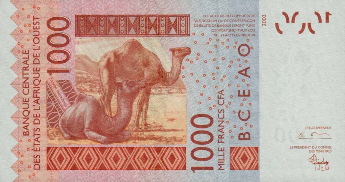 Back of West African States p715Kb: 1000 Francs from 2004