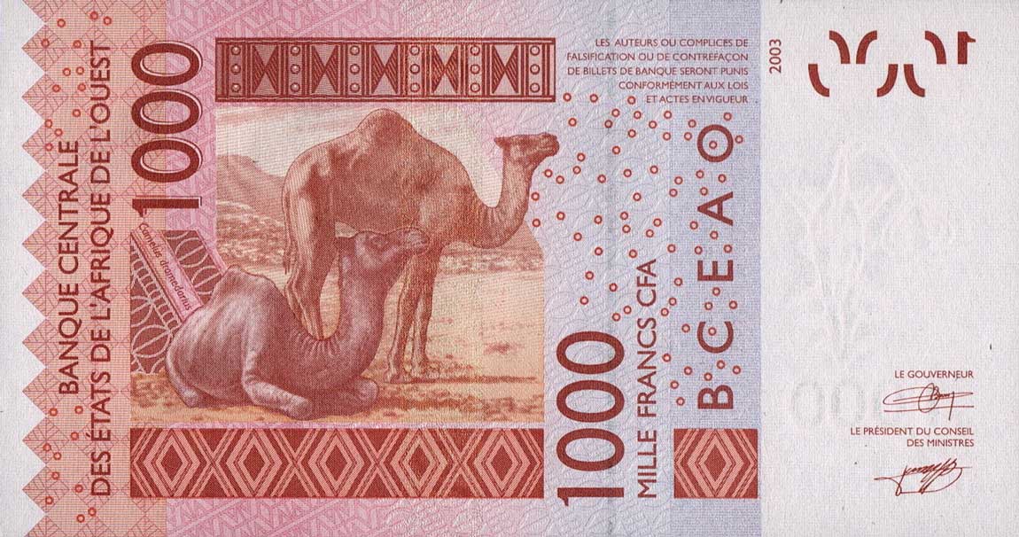 Back of West African States p715Ke: 1000 Francs from 2007