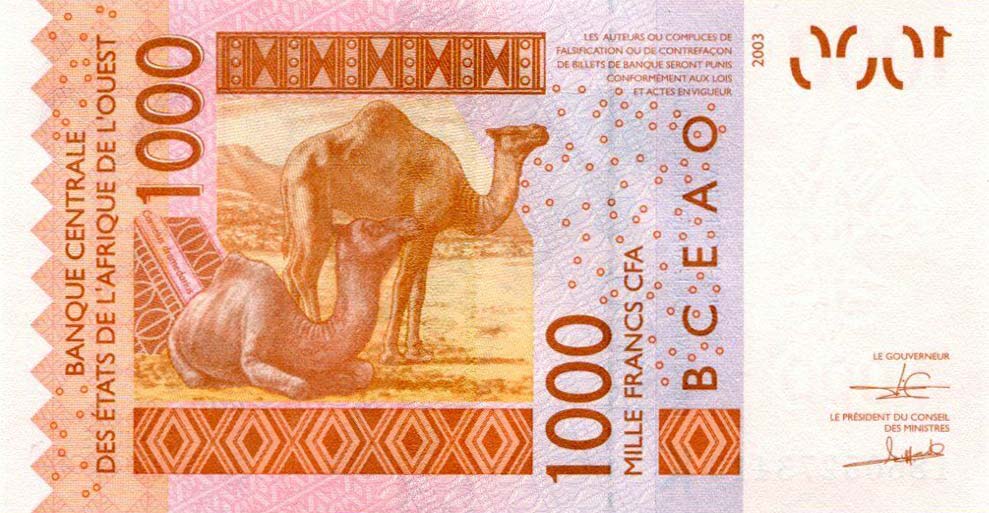 Back of West African States p715Kr: 1000 Francs from 2018