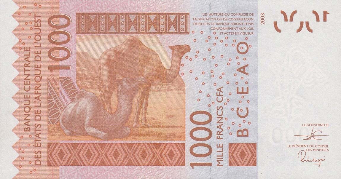 Back of West African States p715Ks: 1000 Francs from 2019