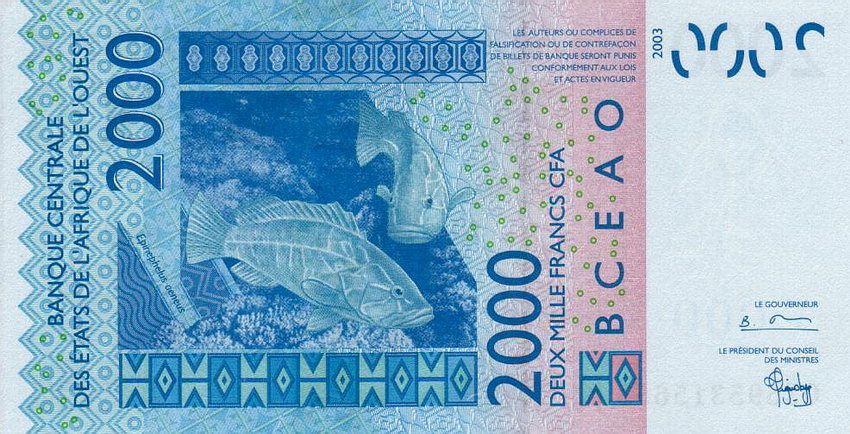 Back of West African States p716Ka: 2000 Francs from 2003