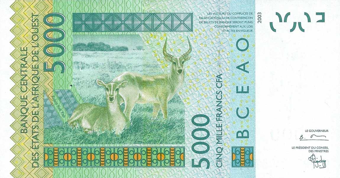 Back of West African States p717Ka: 5000 Francs from 2003