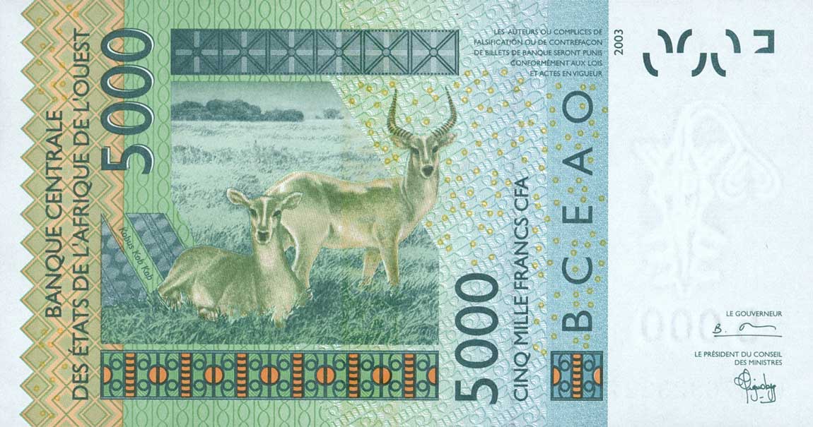 Back of West African States p717Kb: 5000 Francs from 2004
