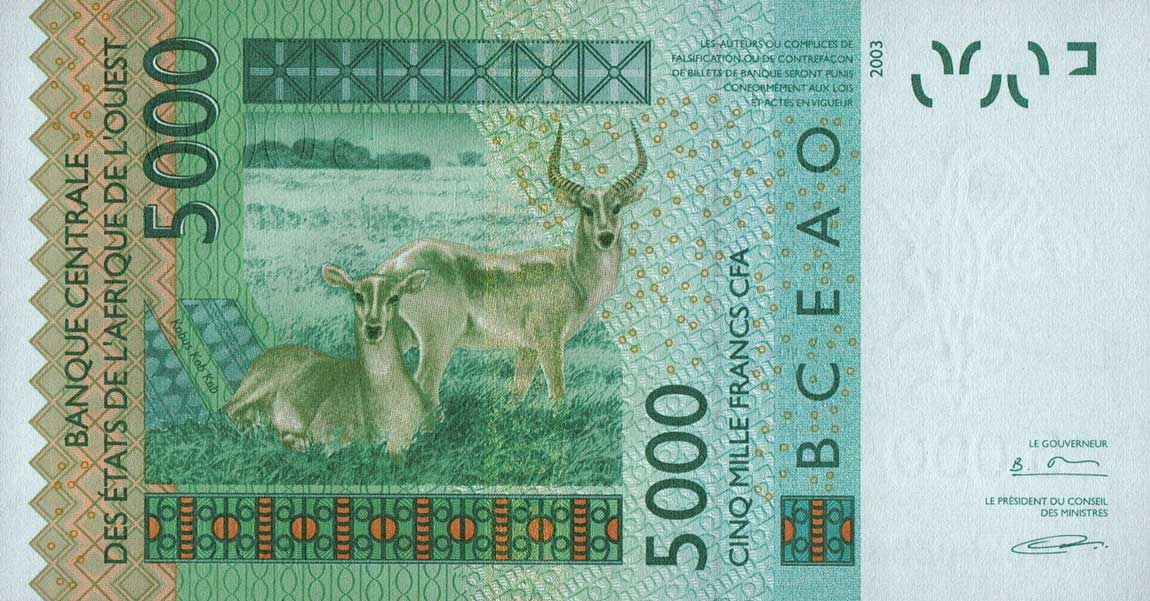 Back of West African States p717Kd: 5000 Francs from 2006