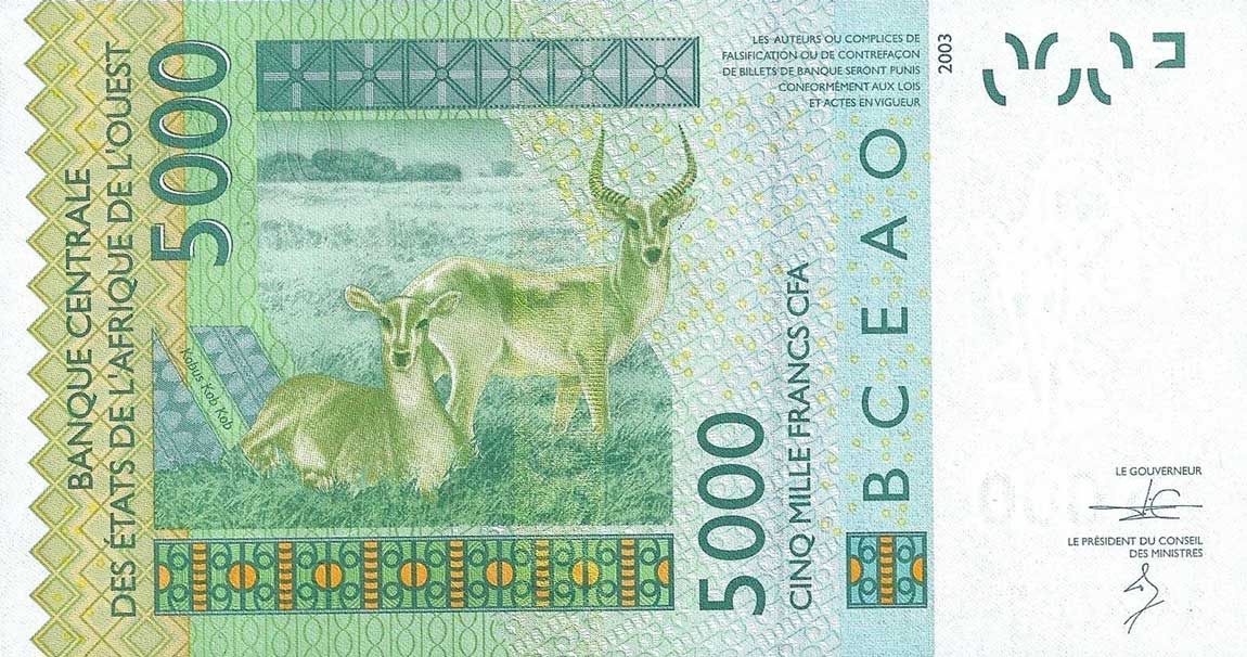 Back of West African States p717Kn: 5000 Francs from 2014