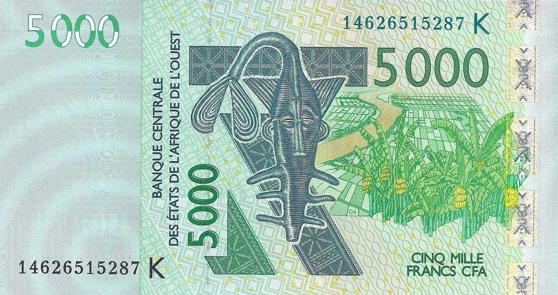 Front of West African States p717Kn: 5000 Francs from 2014