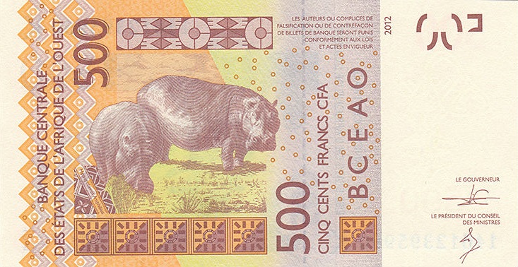 Back of West African States p719Kc: 500 Francs from 2014