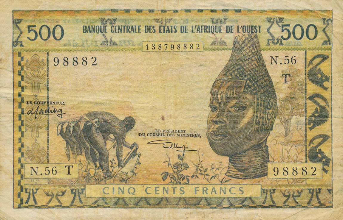 Front of West African States p802Tl: 500 Francs from 1959