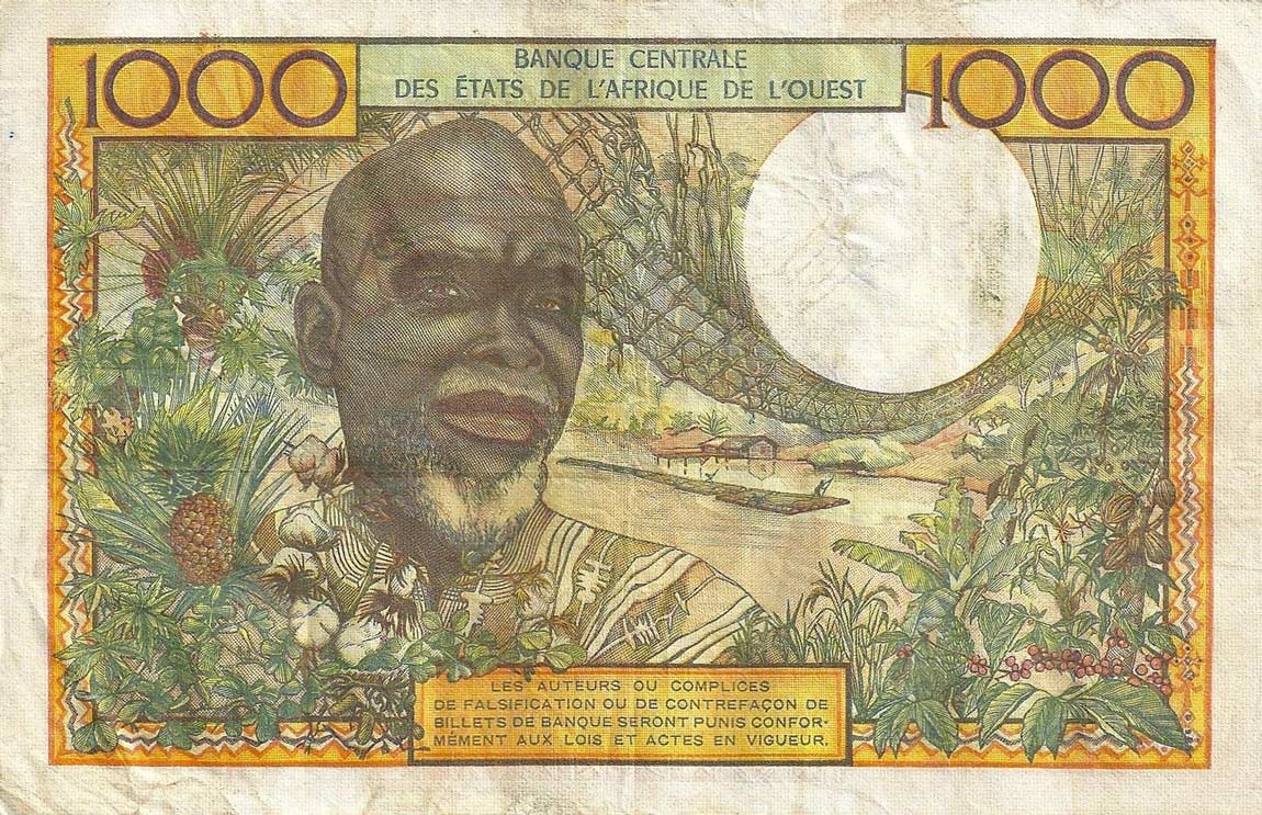 Back of West African States p803Ti: 1000 Francs from 1959