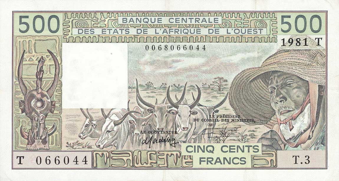 Front of West African States p806Tb: 500 Francs from 1981