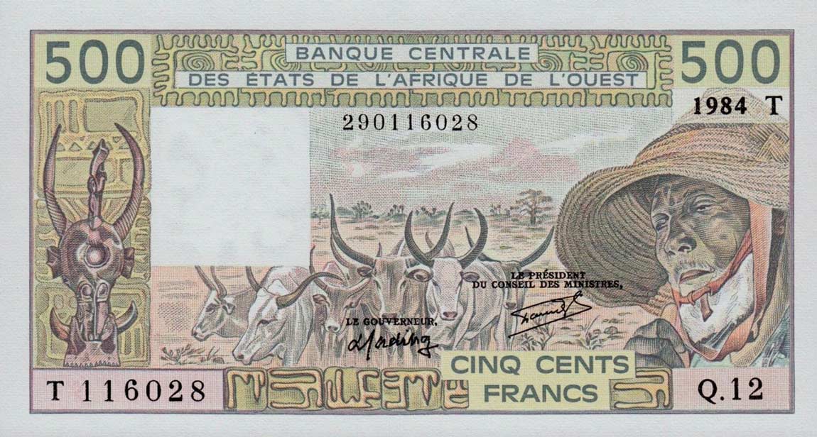 Front of West African States p806Tg: 500 Francs from 1984