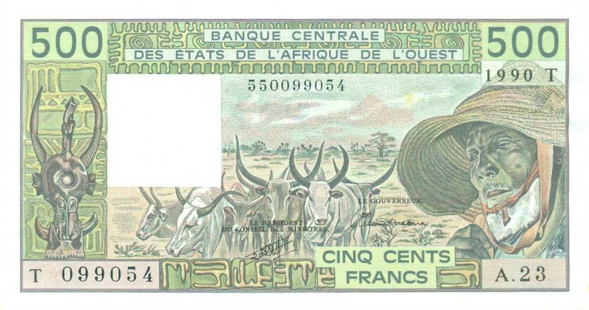 Front of West African States p806Tl: 500 Francs from 1990