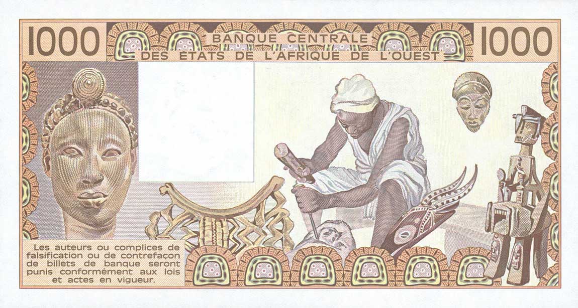 Back of West African States p807Ta: 1000 Francs from 1988