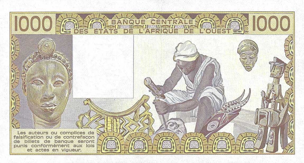 Back of West African States p807Tf: 1000 Francs from 1985