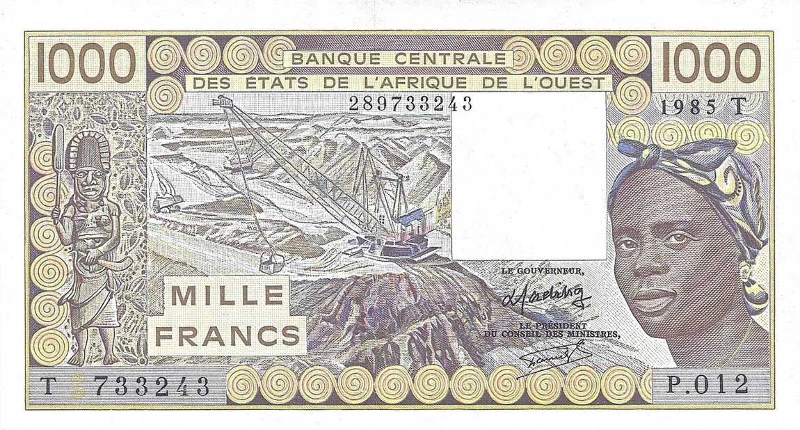 Front of West African States p807Tf: 1000 Francs from 1985