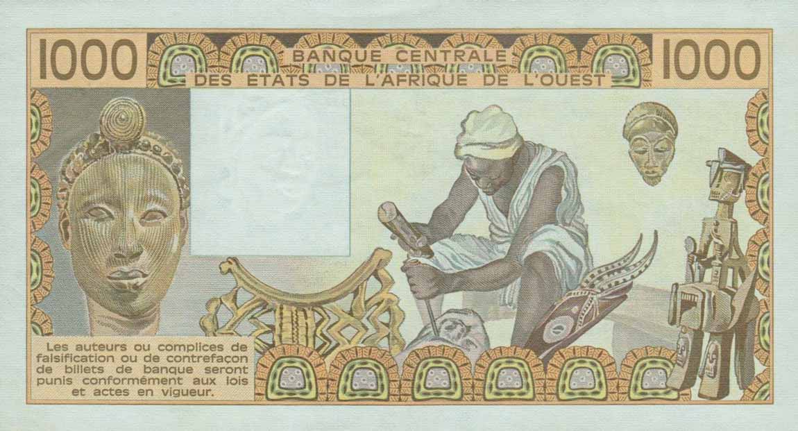 Back of West African States p807Ti: 1000 Francs from 1989