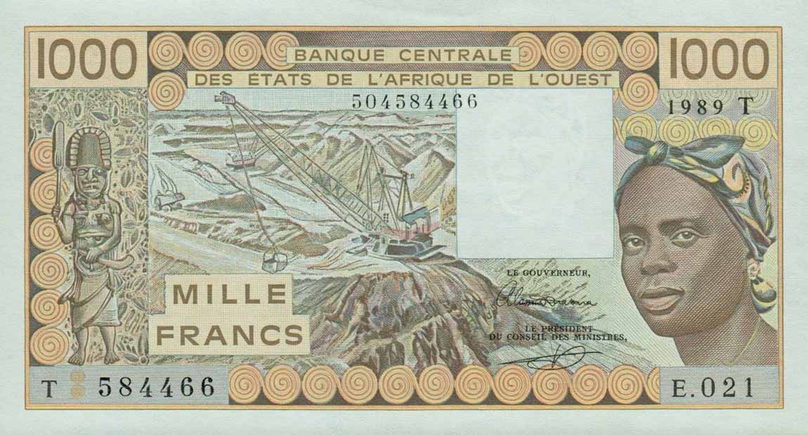 Front of West African States p807Ti: 1000 Francs from 1989