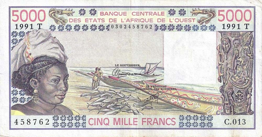 Front of West African States p808Tk: 5000 Francs from 1991