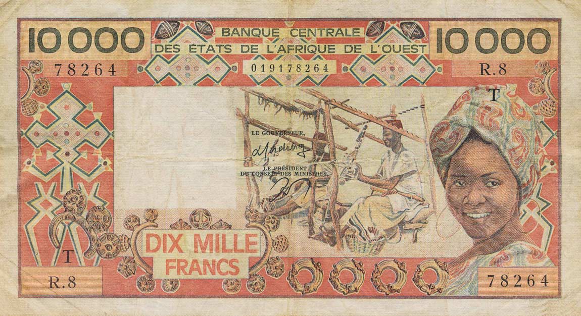 Front of West African States p809Tb: 10000 Francs from 1977