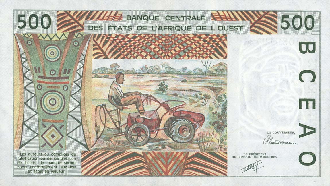 Back of West African States p810Ta: 500 Francs from 1991