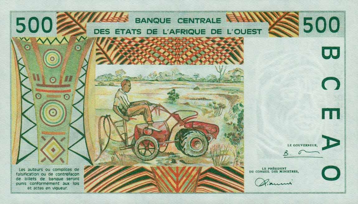 Back of West African States p810Tf: 500 Francs from 1996