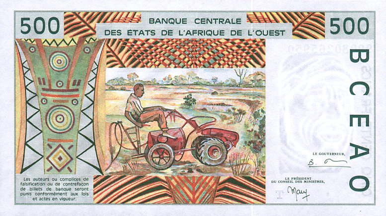 Back of West African States p810Tj: 500 Francs from 1999