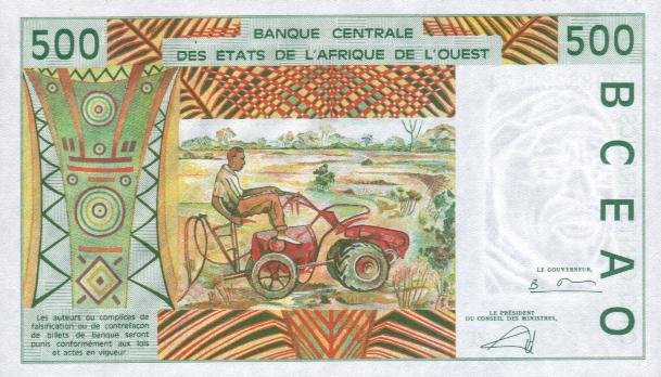 Back of West African States p810Tl: 500 Francs from 2001