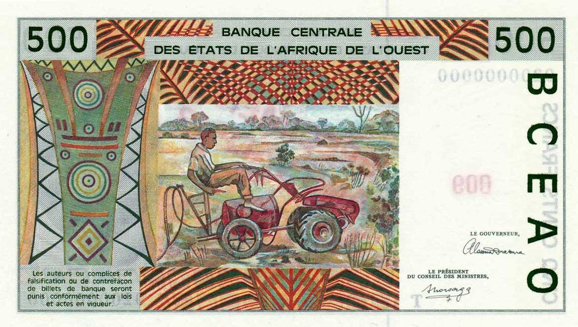 Back of West African States p810Ts: 500 Francs from 1991