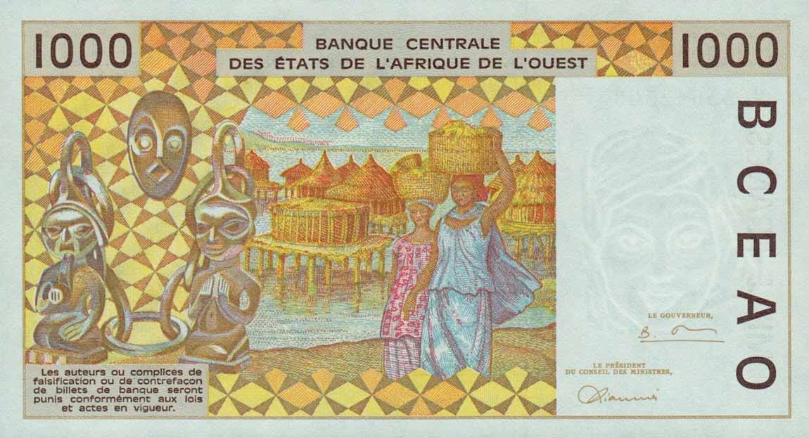 Back of West African States p811Tf: 1000 Francs from 1996