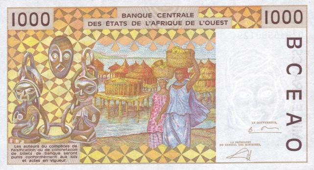 Back of West African States p811Tl: 1000 Francs from 2002