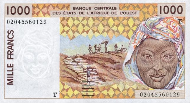 Front of West African States p811Tl: 1000 Francs from 2002