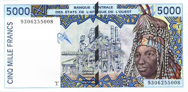 Front of West African States p813Tb: 5000 Francs from 1993