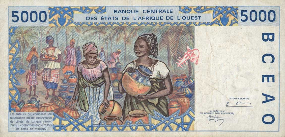 Back of West African States p813Td: 5000 Francs from 1995