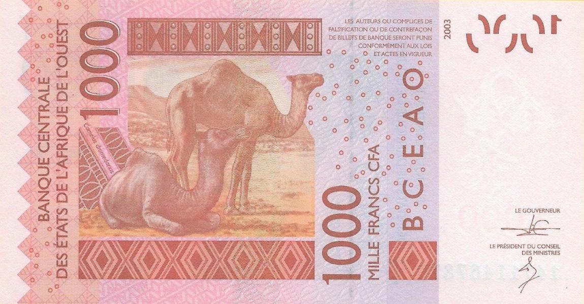 Back of West African States p815Tn: 1000 Francs from 2014