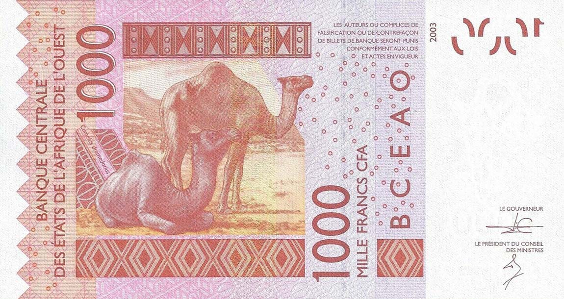 Back of West African States p815Tm: 1000 Francs from 2013