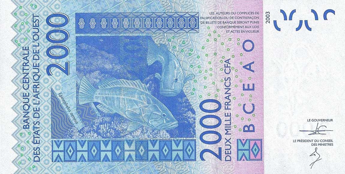 Back of West African States p816Tm: 2000 Francs from 2013