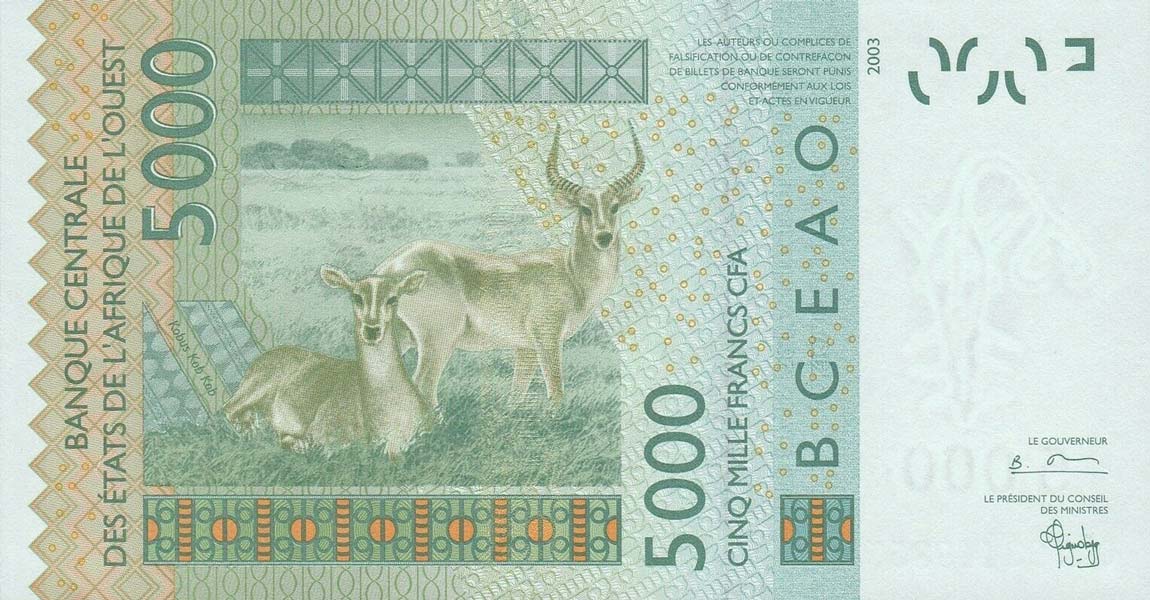 Back of West African States p817Tb: 5000 Francs from 2004