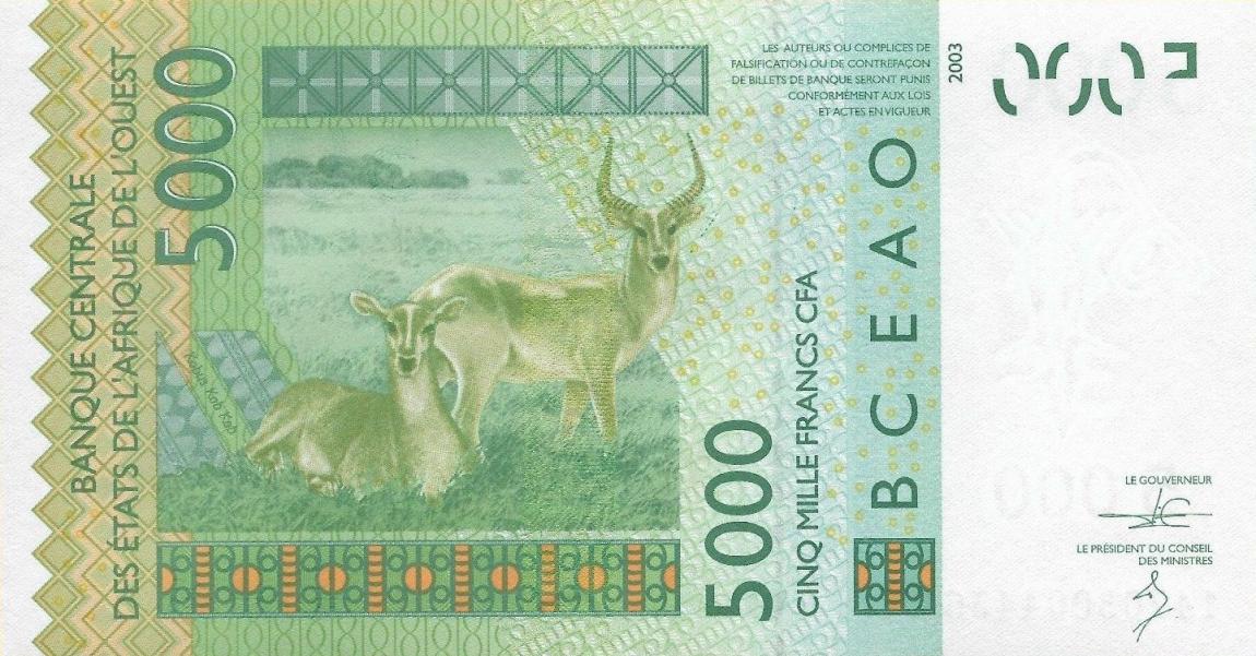 Back of West African States p817Tn: 5000 Francs from 2014