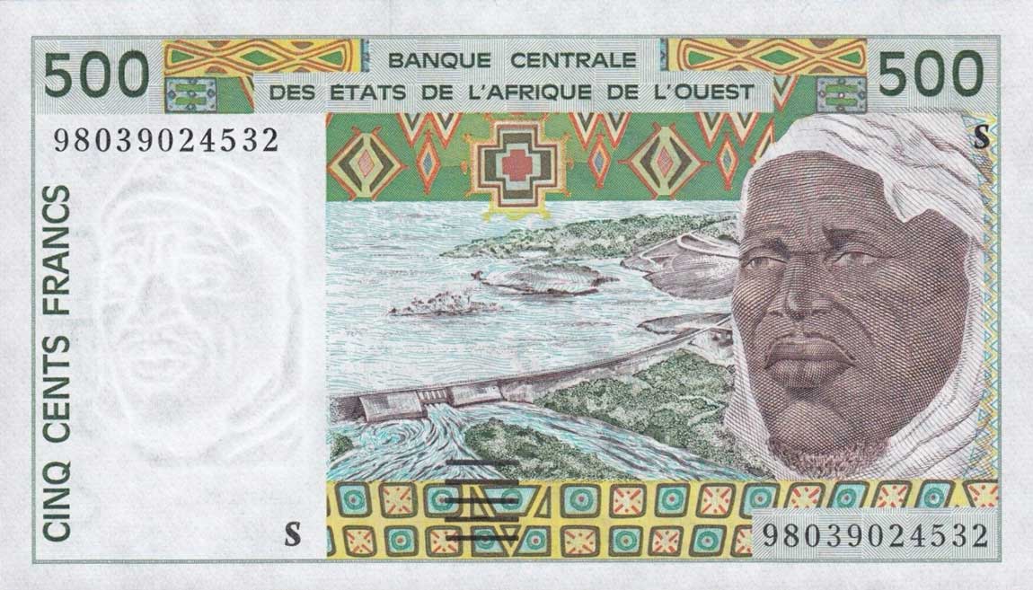 Front of West African States p910Sc: 500 Francs from 1998
