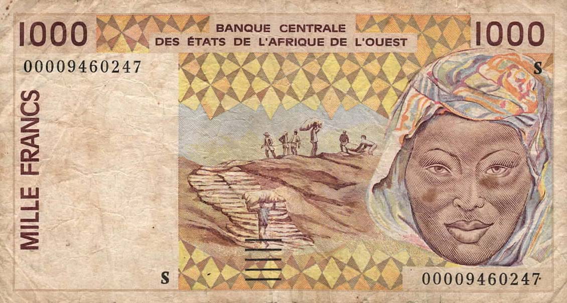 Front of West African States p910Se: 500 Francs from 2000