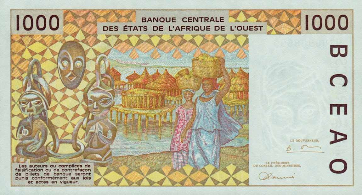 Back of West African States p911Sa: 1000 Francs from 1997