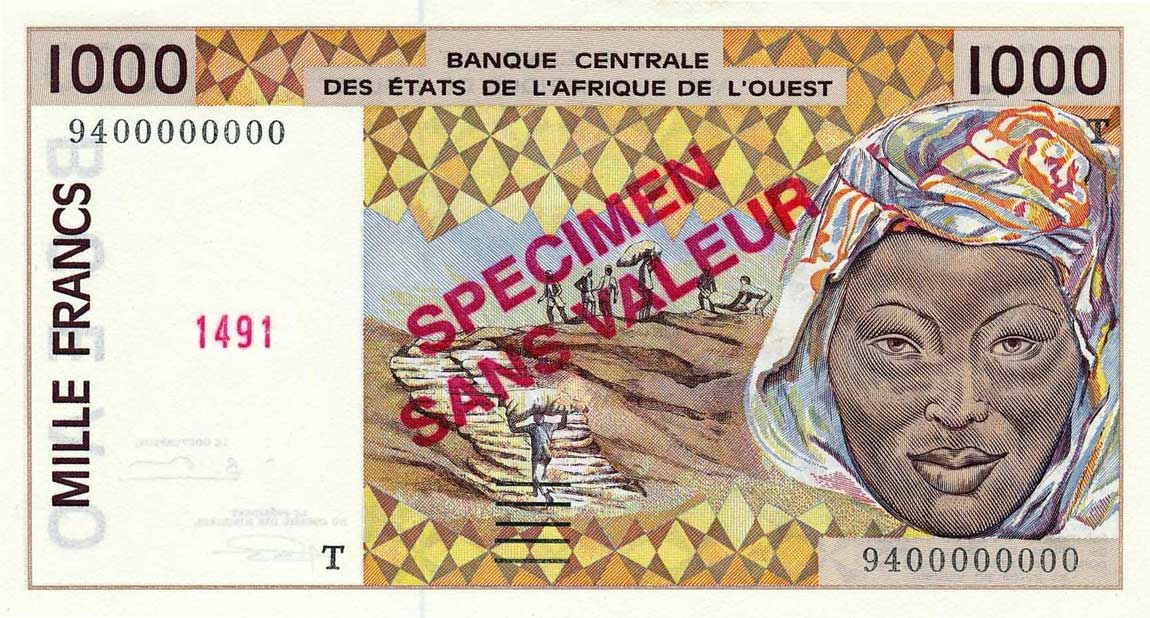 Front of West African States p911Ss: 1000 Francs from 1997