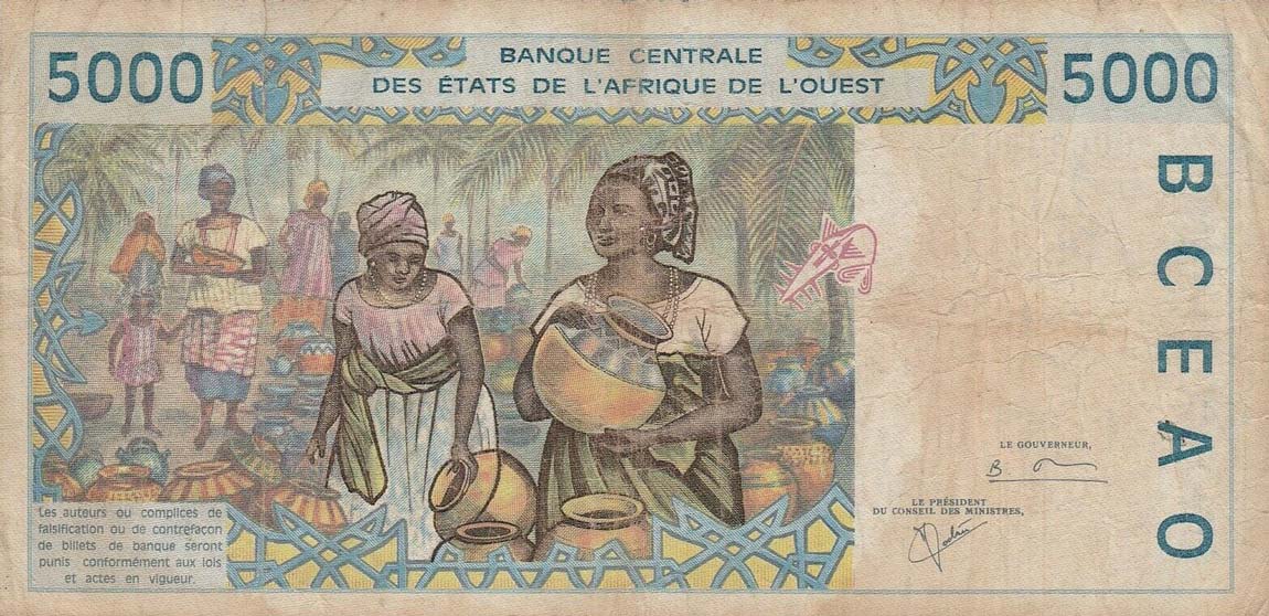 Back of West African States p913Se: 5000 Francs from 2000