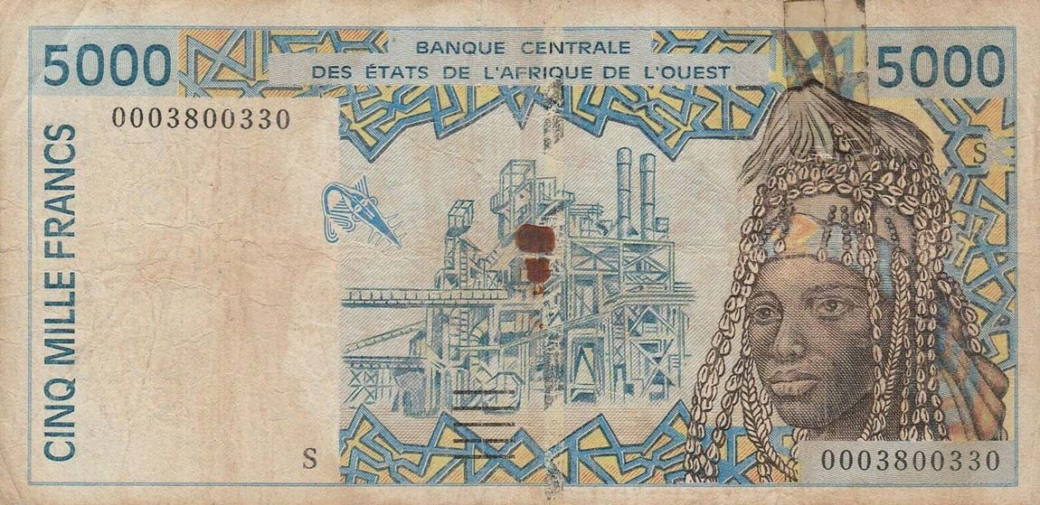 Front of West African States p913Se: 5000 Francs from 2000