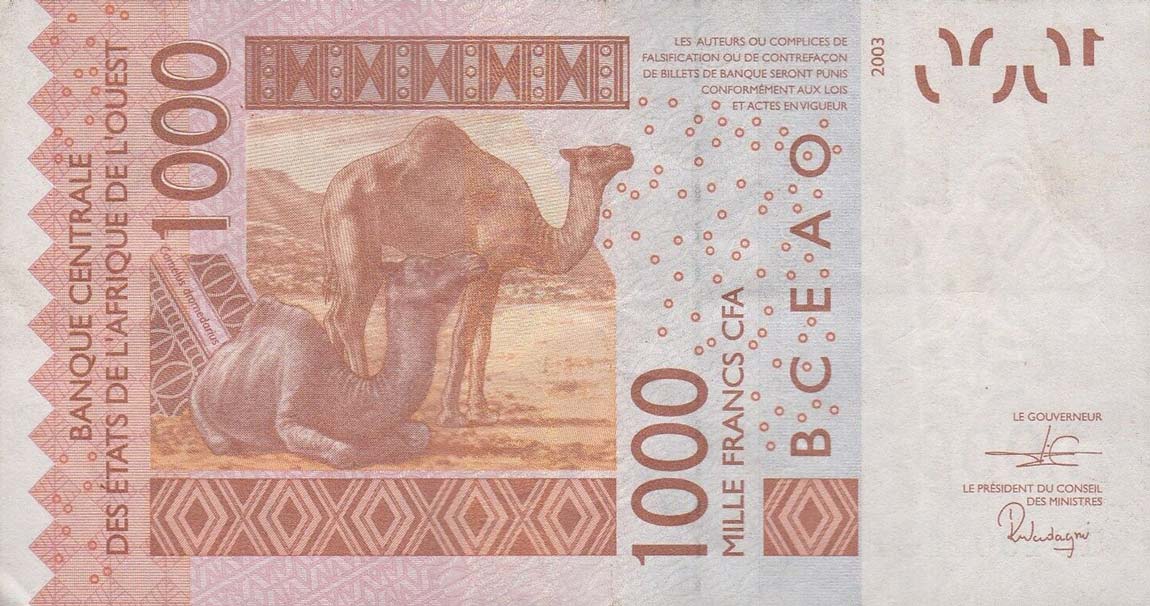 Back of West African States p915Ss: 1000 Francs from 2019