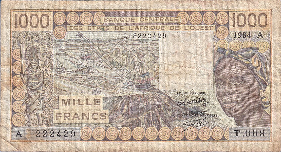 Front of West African States p107Ae: 1000 Francs from 1984