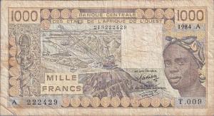 p107Ae from West African States: 1000 Francs from 1984