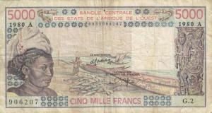 p108Ad from West African States: 5000 Francs from 1980