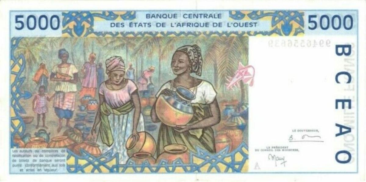 Back of West African States p113Ah: 5000 Francs from 1998