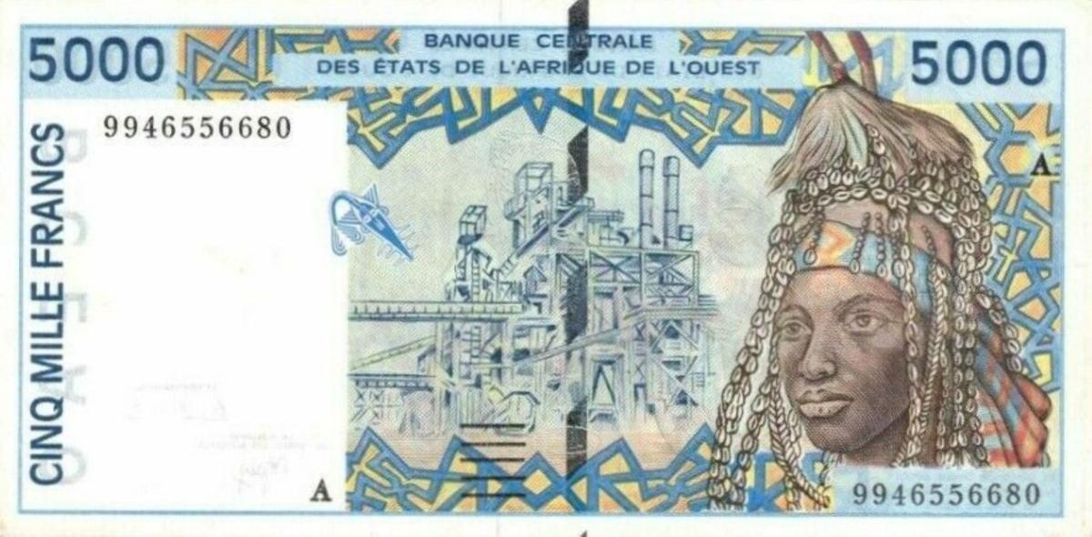 Front of West African States p113Ah: 5000 Francs from 1998